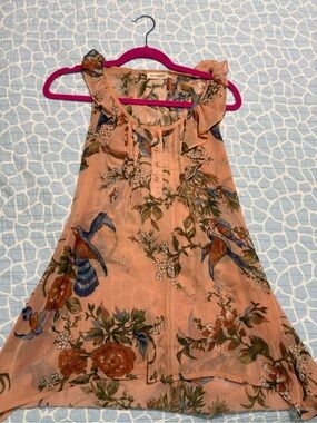 Blu Pepper Peach Floral Bird Ruffle Tank Size Small
